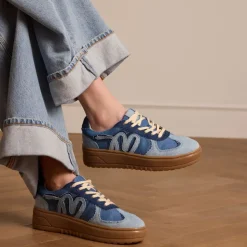 Manfield Blauwe denim sneakers^DAMES Sneakers