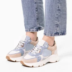 Manfield Blauwe denim sneakers^DAMES Sneakers
