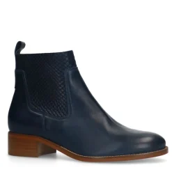 Manfield Blauwe leren enkellaarsjes^DAMES Enkellaarsjes