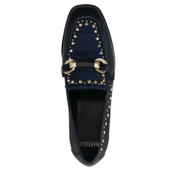 Manfield Blauwe leren loafers met details^DAMES Loafers
