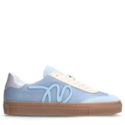 Manfield Blauwe leren sneakers^DAMES Sneakers
