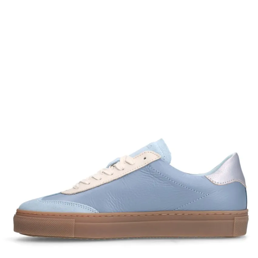 Manfield Blauwe leren sneakers^DAMES Sneakers