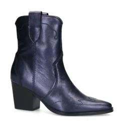 Manfield Blauwe metallic leren cowboy laarzen^DAMES Enkellaarsjes