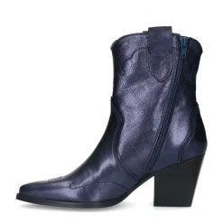 Manfield Blauwe metallic leren cowboy laarzen^DAMES Enkellaarsjes