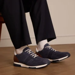 Van Lier Blauwe nubuck sneakers^Heren Sneakers