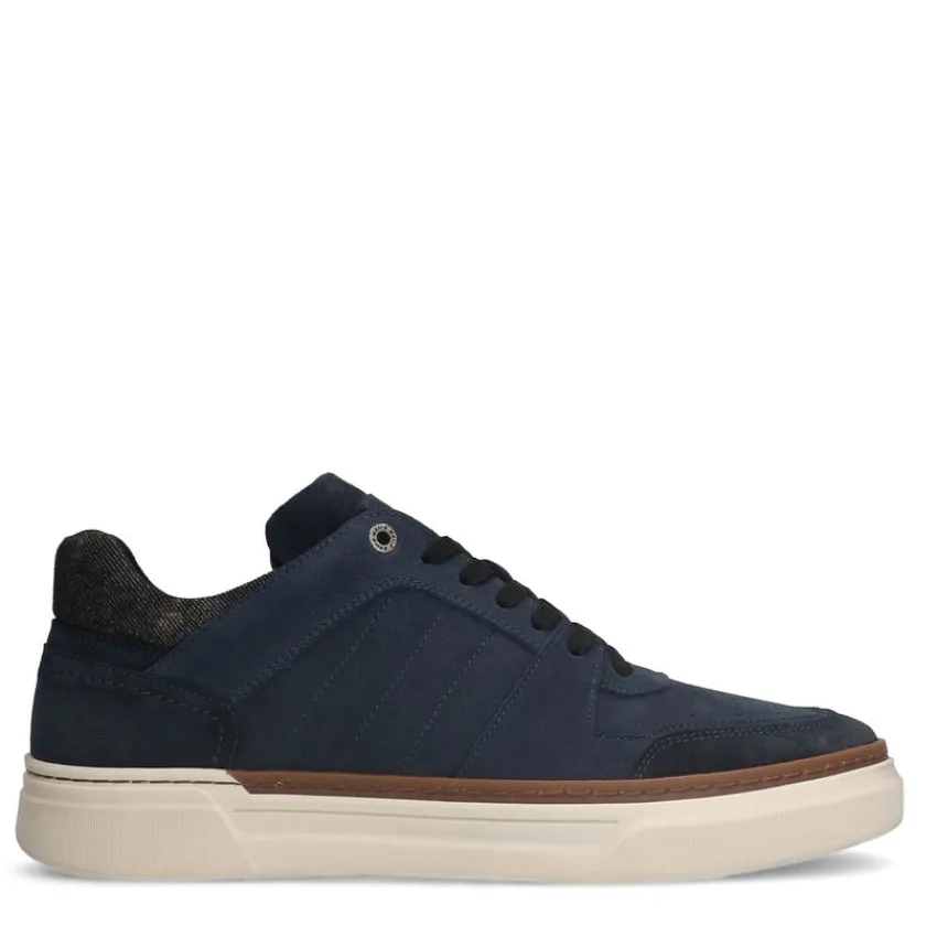 Manfield Blauwe nubuck sneakers^Heren Sneakers