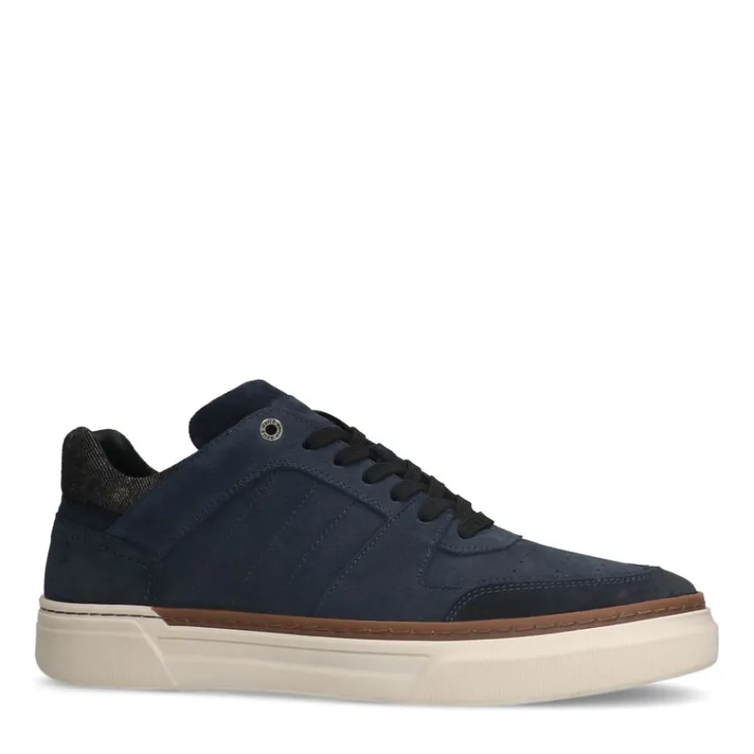 Manfield Blauwe nubuck sneakers^Heren Sneakers