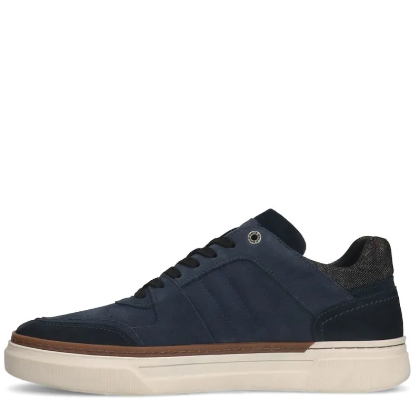 Manfield Blauwe nubuck sneakers^Heren Sneakers