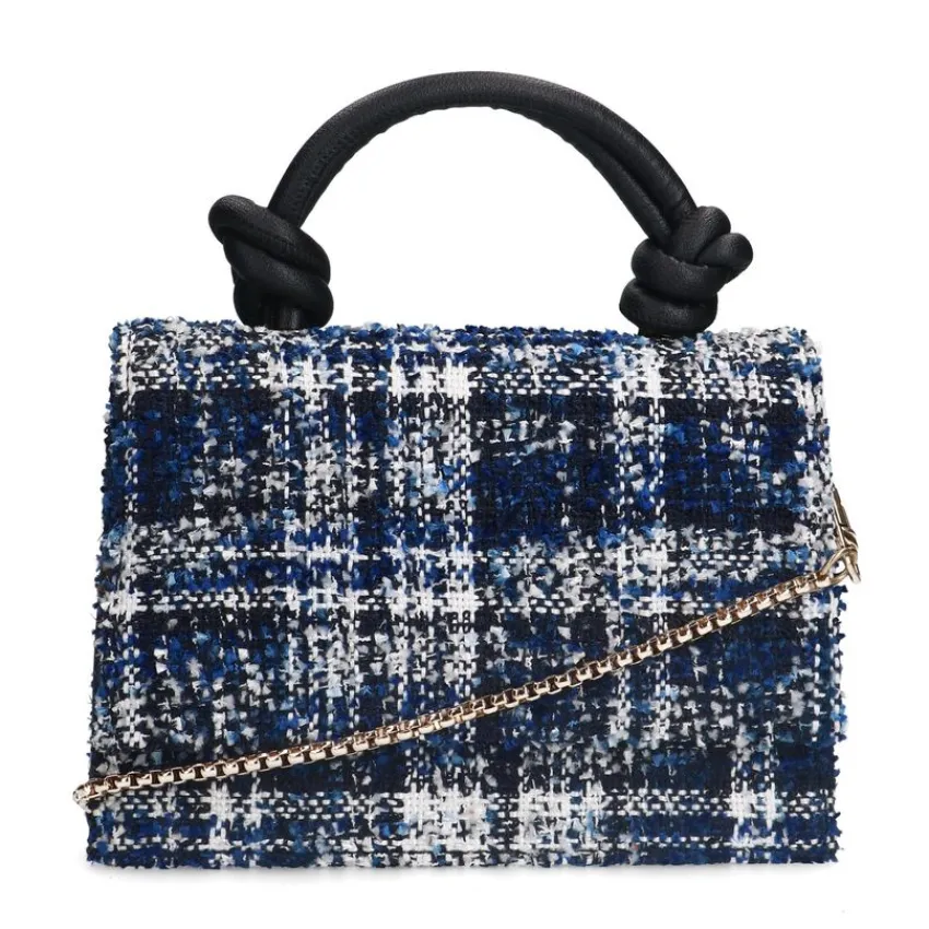 Manfield Blauwe stoffen handtas^ Schoudertassen