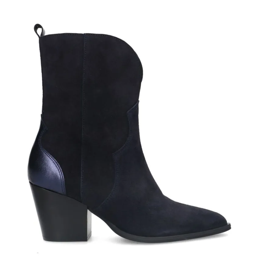 Manfield Blauwe suède cowboy laarzen met metallic details^DAMES Enkellaarsjes