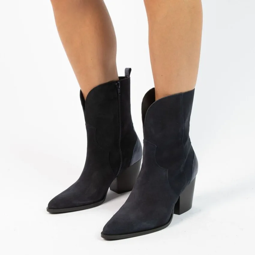 Manfield Blauwe suède cowboy laarzen met metallic details^DAMES Enkellaarsjes