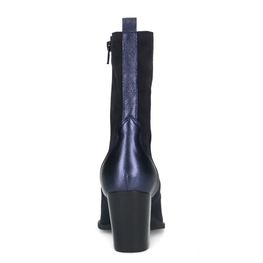Manfield Blauwe suède cowboy laarzen met metallic details^DAMES Enkellaarsjes