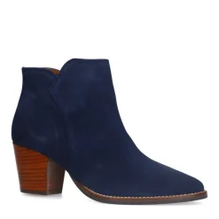 Manfield Blauwe suède enkellaarsjes met hak^DAMES Enkellaarsjes