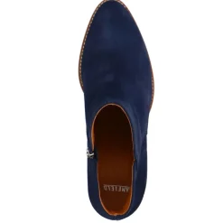 Manfield Blauwe suède enkellaarsjes met hak^DAMES Enkellaarsjes