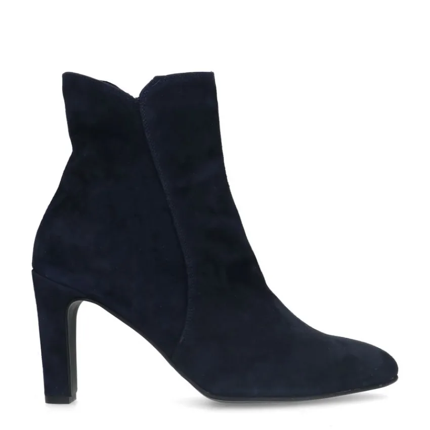 Manfield Blauwe suède enkellaarsjes met hak^DAMES Enkellaarsjes