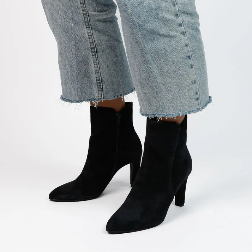 Manfield Blauwe suède enkellaarsjes met hak^DAMES Enkellaarsjes