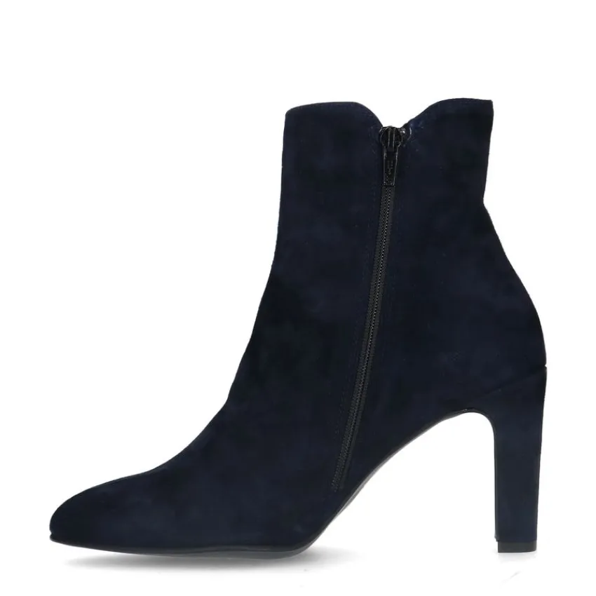 Manfield Blauwe suède enkellaarsjes met hak^DAMES Enkellaarsjes