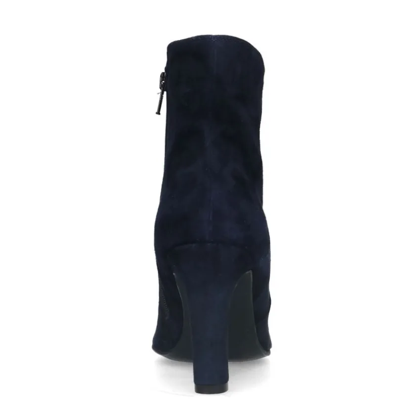 Manfield Blauwe suède enkellaarsjes met hak^DAMES Enkellaarsjes