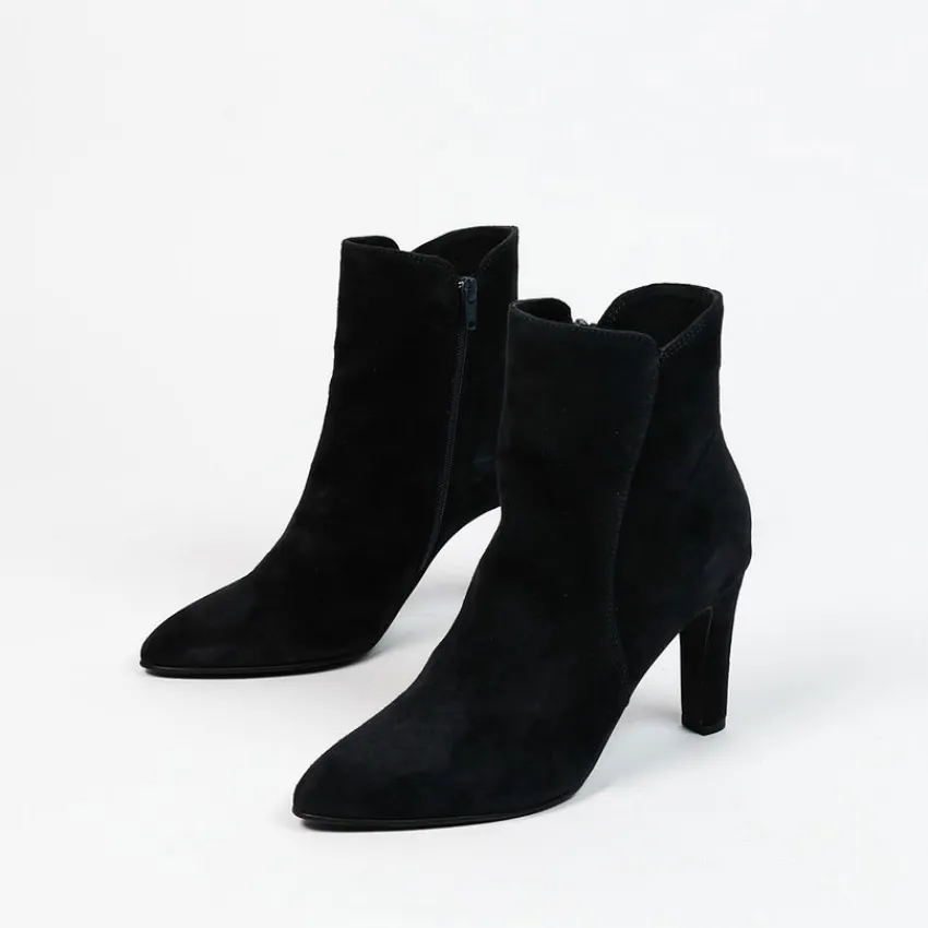 Manfield Blauwe suède enkellaarsjes met hak^DAMES Enkellaarsjes