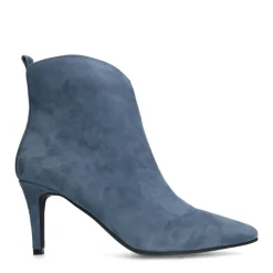 Manfield Blauwe suède enkellaarsjes met hak^DAMES Enkellaarsjes