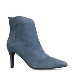 Manfield Blauwe suède enkellaarsjes met hak^DAMES Enkellaarsjes