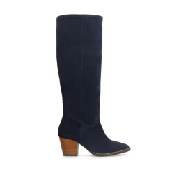 Manfield Blauwe suède hoge laarzen met hak^DAMES Laarzen