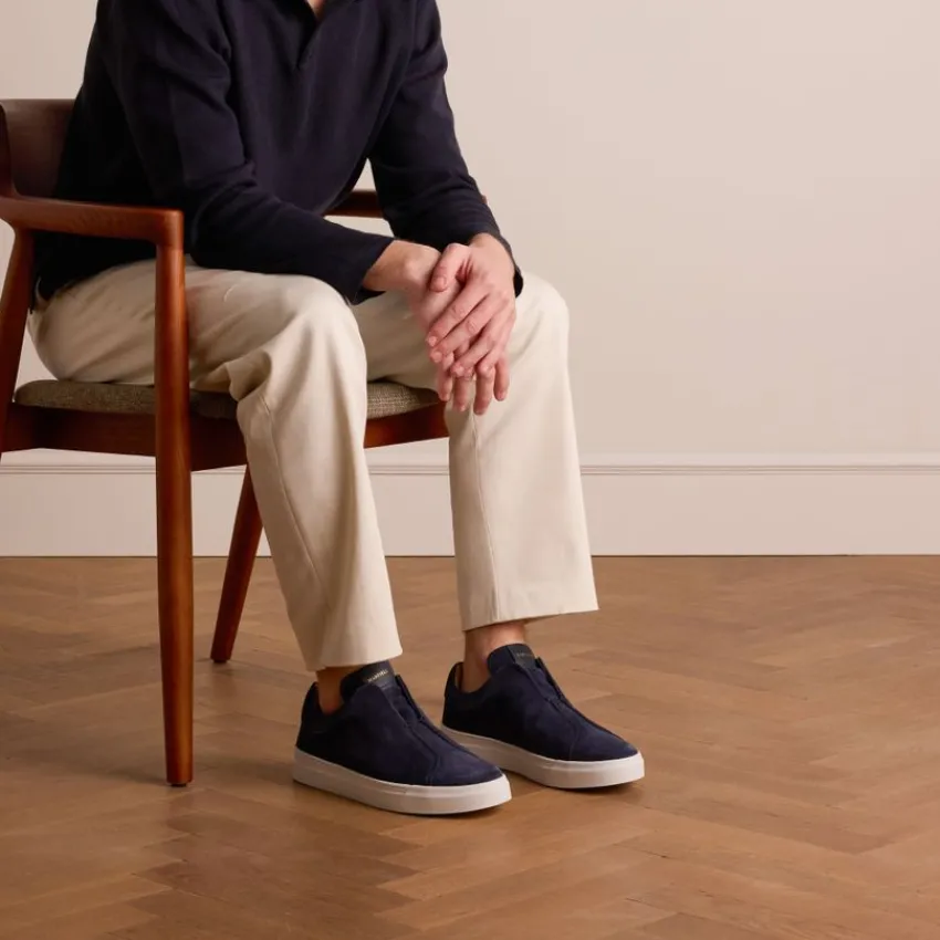 Manfield Blauwe suède loafers^Heren Loafers