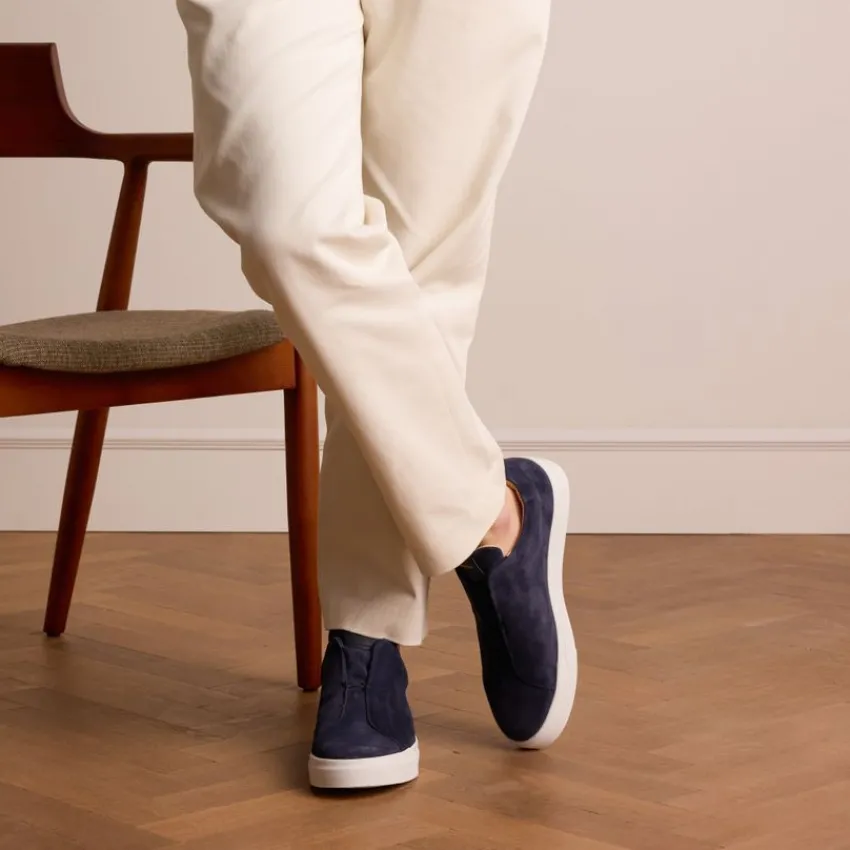 Manfield Blauwe suède loafers^Heren Loafers