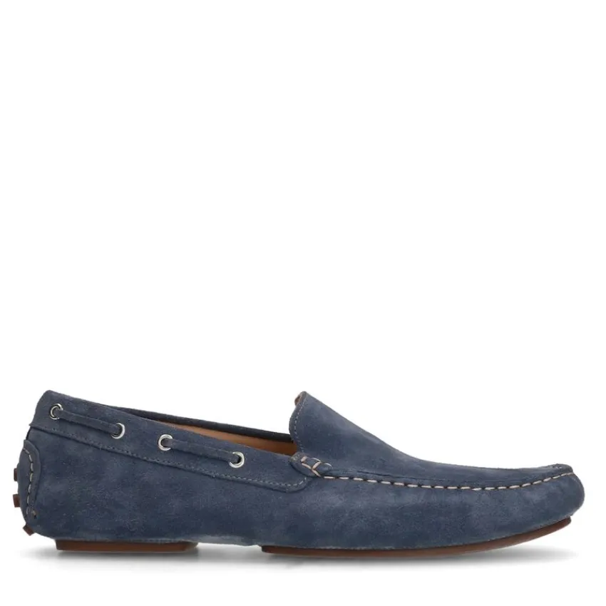 Manfield Blauwe suède loafers^Heren Loafers