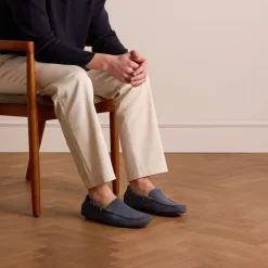 Manfield Blauwe suède loafers^Heren Loafers