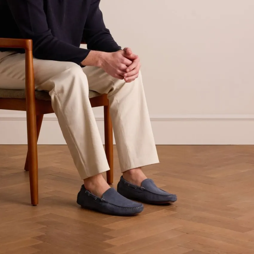 Manfield Blauwe suède loafers^Heren Loafers