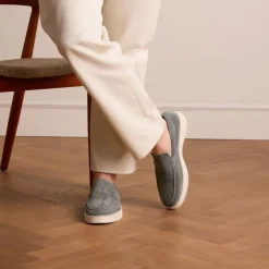 Manfield Blauwe suède loafers^Heren Loafers