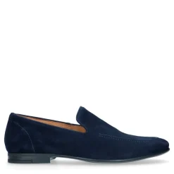 Manfield Blauwe suède loafers^Heren Loafers