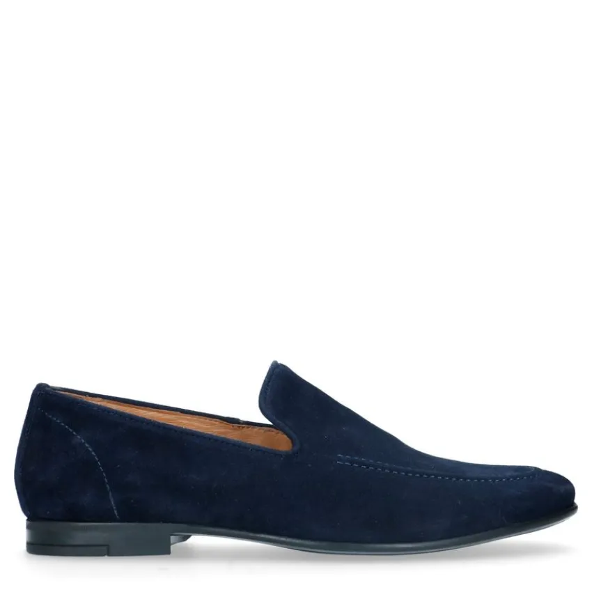 Manfield Blauwe suède loafers^Heren Loafers