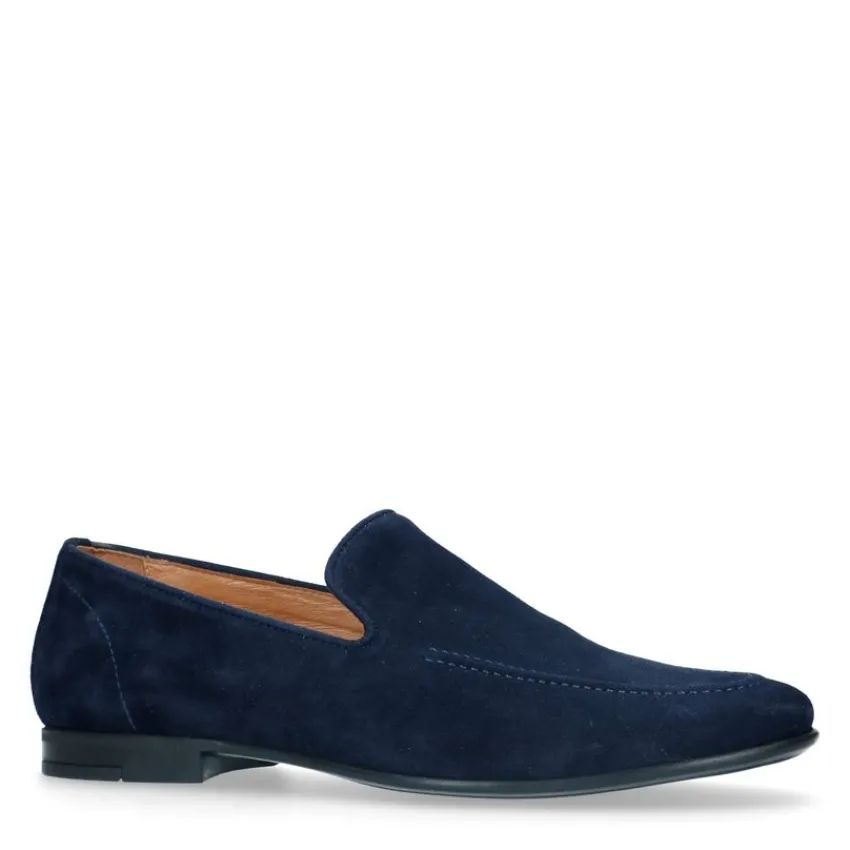 Manfield Blauwe suède loafers^Heren Loafers