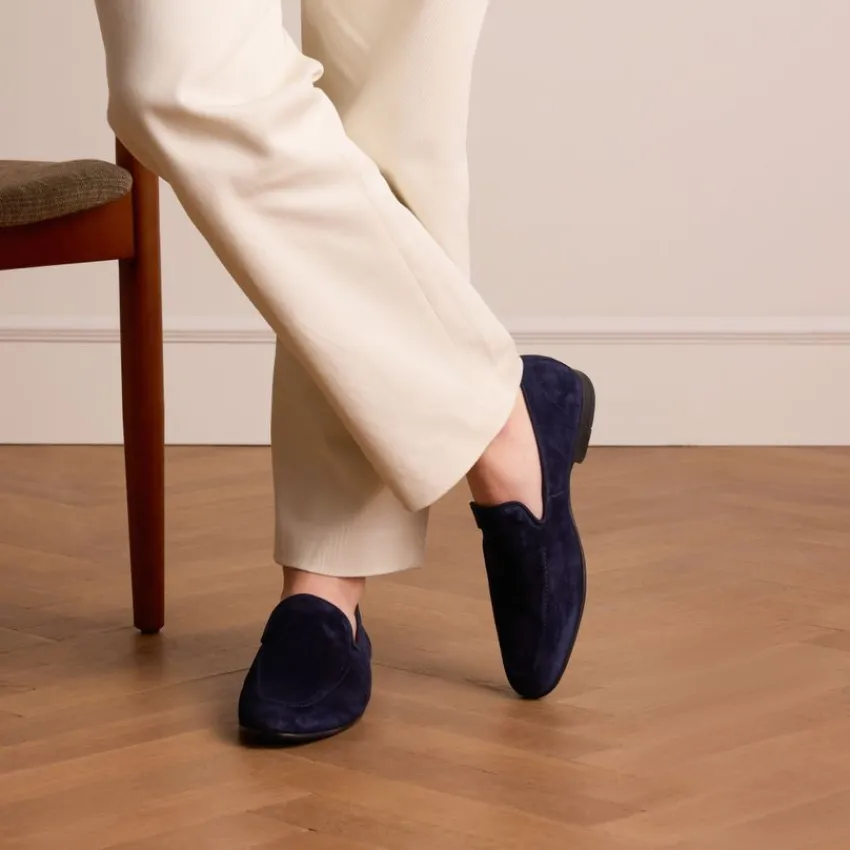 Manfield Blauwe suède loafers^Heren Loafers