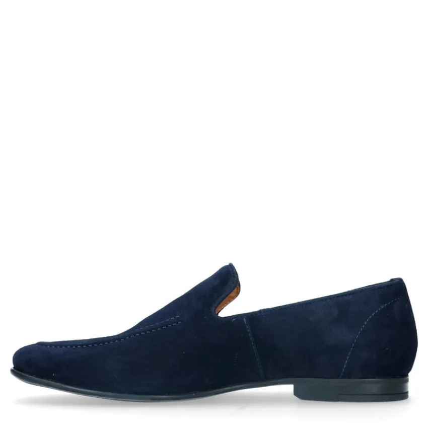 Manfield Blauwe suède loafers^Heren Loafers