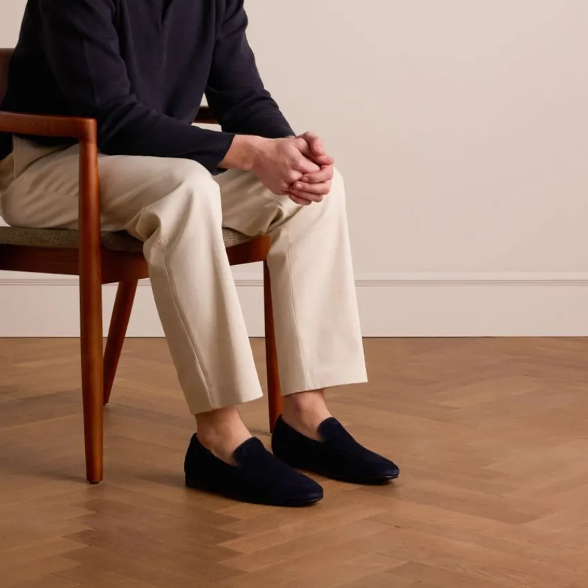 Manfield Blauwe suède loafers^Heren Loafers