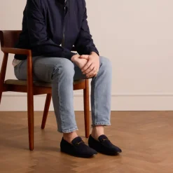 Manfield Blauwe suède loafers^Heren Loafers