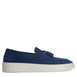 Manfield Blauwe suède loafers met kwastjes^Heren Loafers