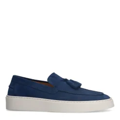 Manfield Blauwe suède loafers met kwastjes^Heren Loafers