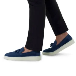 Manfield Blauwe suède loafers met kwastjes^Heren Loafers