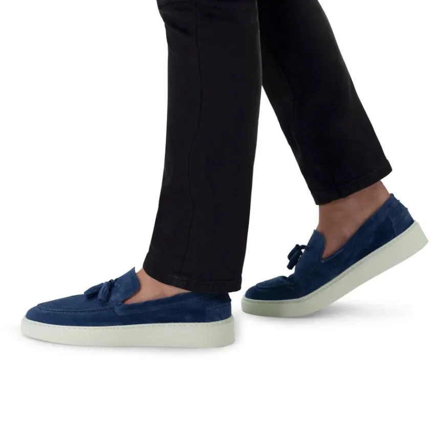 Manfield Blauwe suède loafers met kwastjes^Heren Loafers