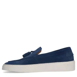 Manfield Blauwe suède loafers met kwastjes^Heren Loafers