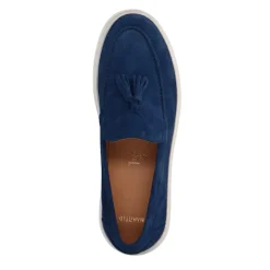 Manfield Blauwe suède loafers met kwastjes^Heren Loafers
