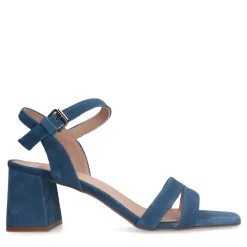 Manfield Blauwe suède sandalen met hak^DAMES Sandalen