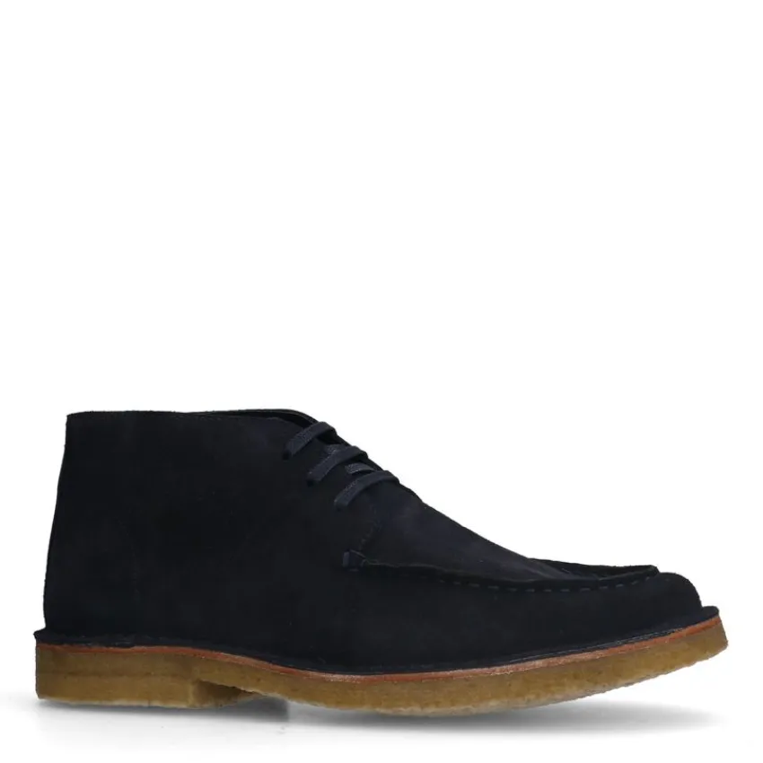 Manfield Blauwe suède veterboots^Heren Veterschoenen