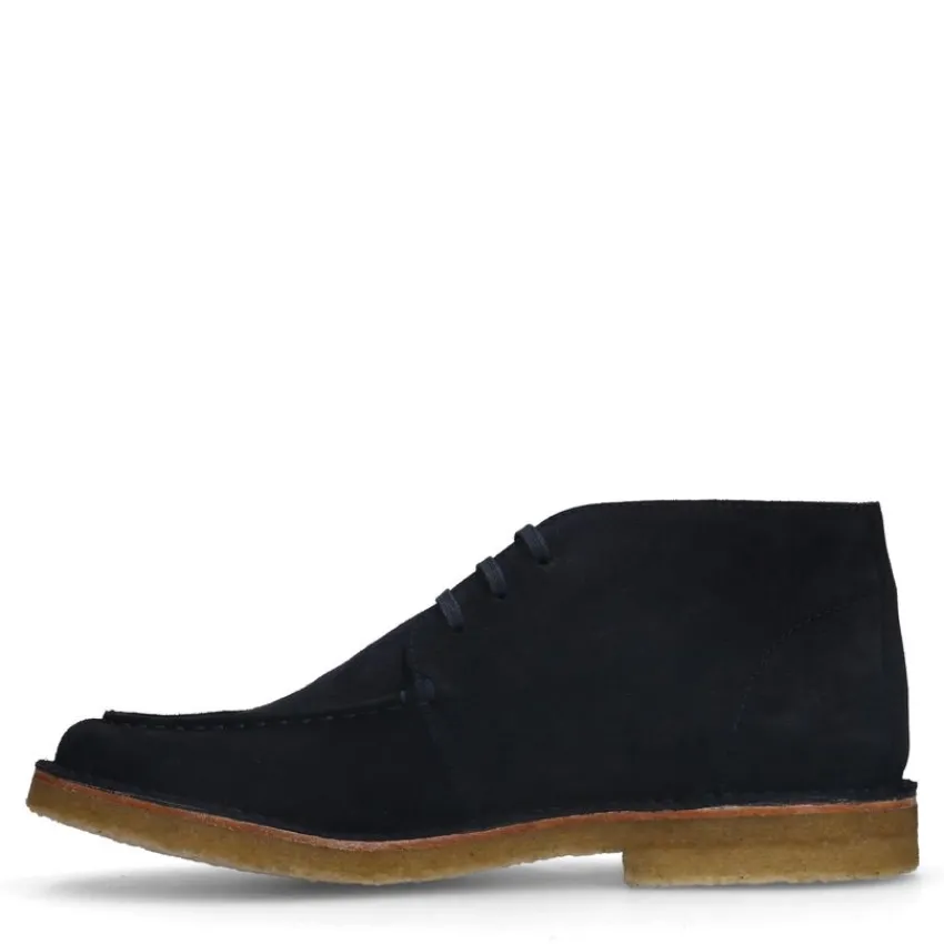 Manfield Blauwe suède veterboots^Heren Veterschoenen