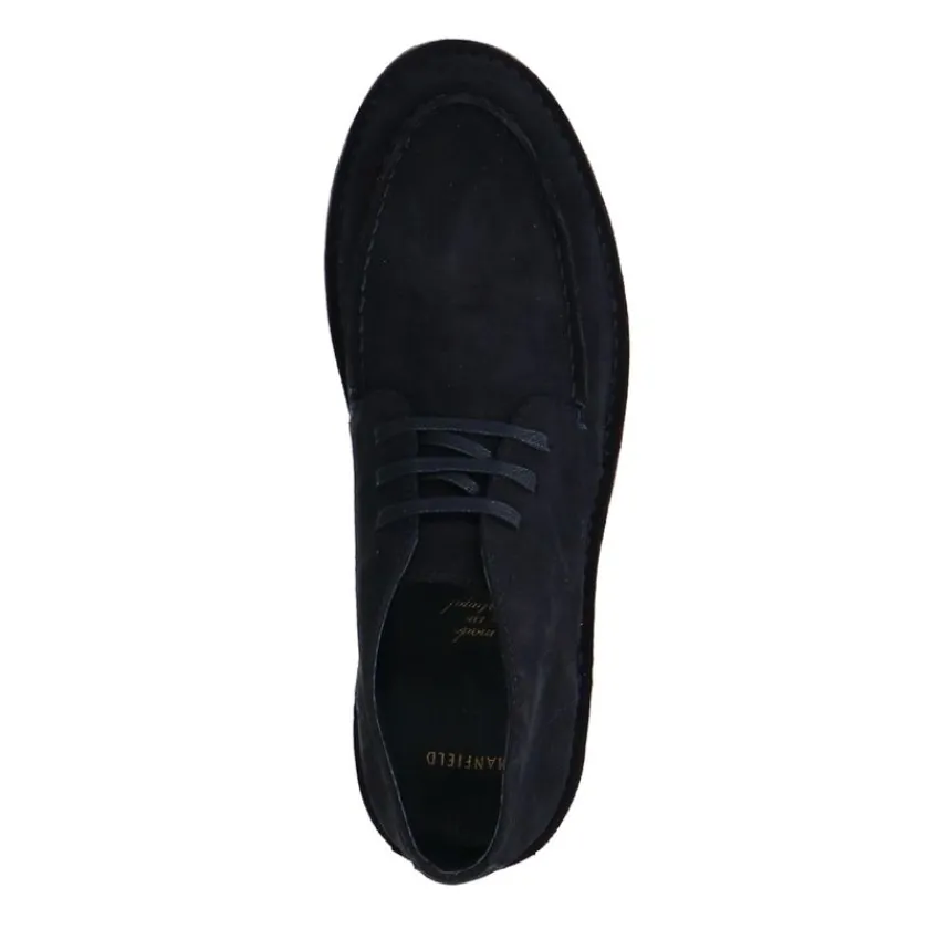 Manfield Blauwe suède veterboots^Heren Veterschoenen