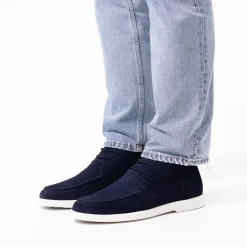 Manfield Blauwe suède veterboots^Heren Boots